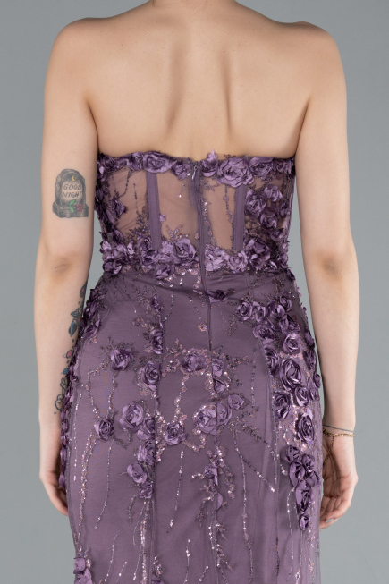 Lavender Strapless Three Dimensional Floral Long Mermaid Evening Gown ABU4819