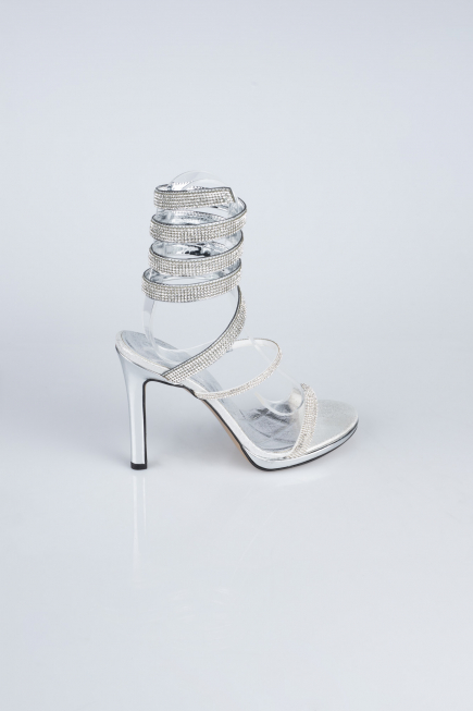 Silver Plaster Fabric Evening Shoe AB1129