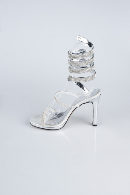 Silver Plaster Fabric Evening Shoe AB1129