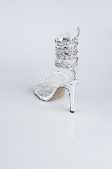 Silver Plaster Fabric Evening Shoe AB1129