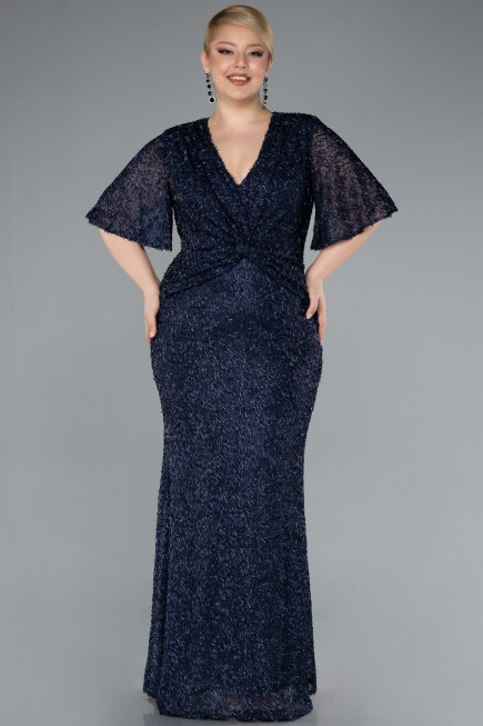 Navy Blue Long Plus Size Evening Gown ABU4542