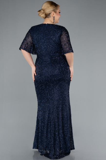 Navy Blue Long Plus Size Evening Gown ABU4542