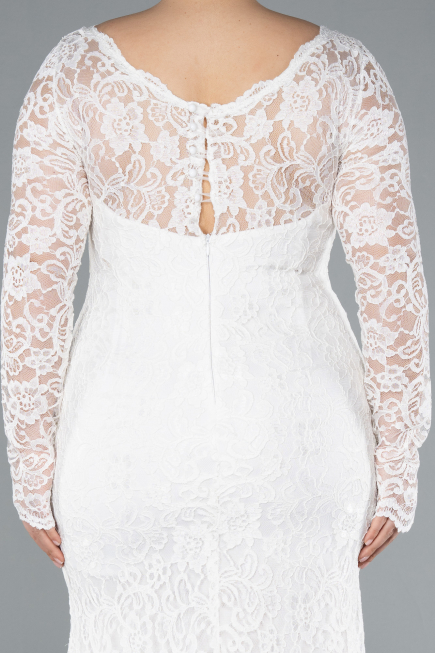 Long White Laced Oversized Evening Dress ABU1574