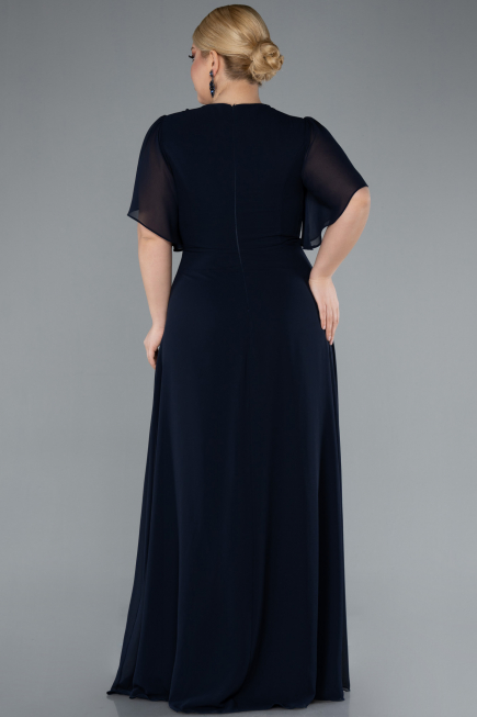 Navy Blue Short Sleeve Chiffon Long Plus Size Evening Dress ABU4794