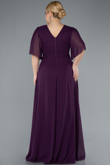 Purple Short Sleeve Chiffon Long Plus Size Evening Dress ABU4794