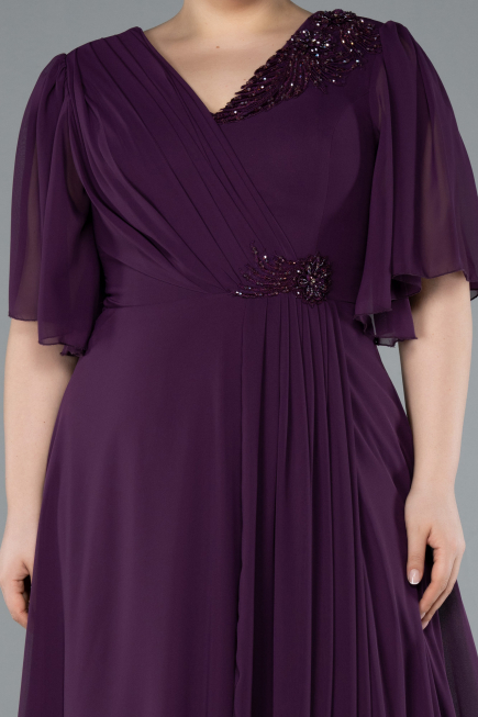 Purple Short Sleeve Chiffon Long Plus Size Evening Dress ABU4794