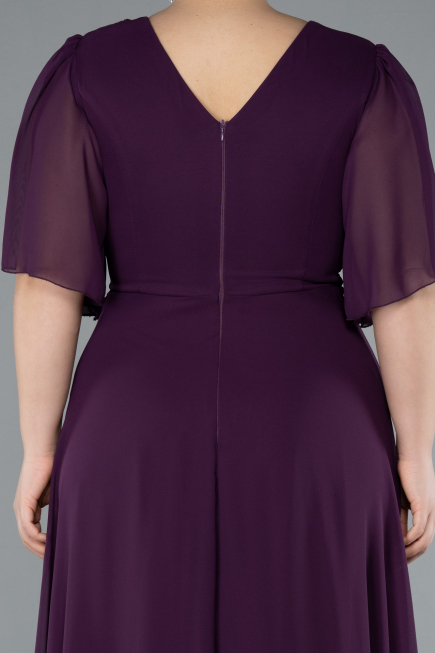 Purple Short Sleeve Chiffon Long Plus Size Evening Dress ABU4794