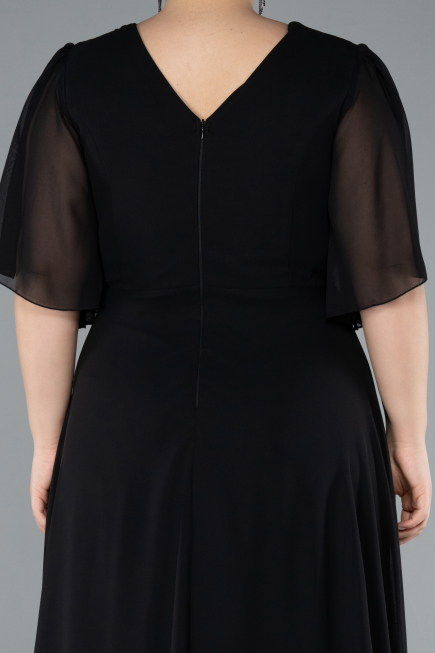 Black Short Sleeve Chiffon Long Plus Size Evening Dress ABU4794