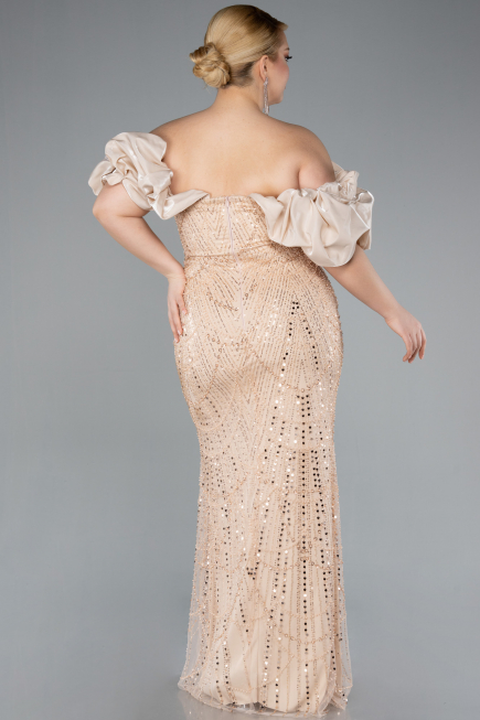 Long Gold Beaded Plus Size Engagement Dress ABU4788