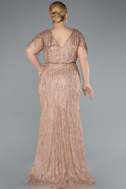 Gold Short Sleeve Stony Long Plus Size Special Design Evening Dress ABU4146