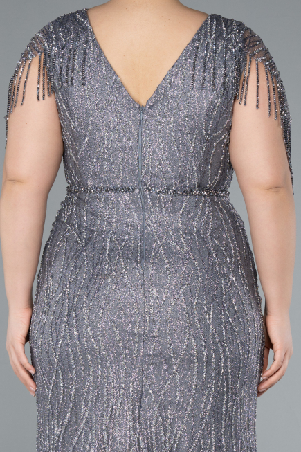 Grey Short Sleeve Stony Long Plus Size Special Design Evening Dress ABU4146