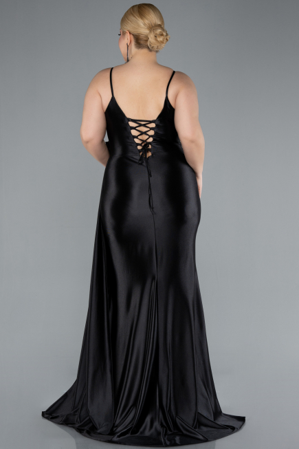 Black Back And Leg Cleavage Long Satin Plus Size Prom Gown ABU4815