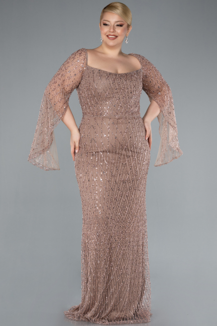 Copper Long Beaded Plus Size Engagement Dress ABU4640
