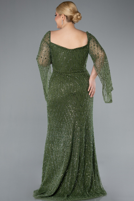Olive Drab Long Beaded Plus Size Engagement Dress ABU4640
