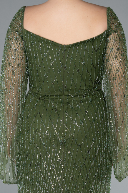 Olive Drab Long Beaded Plus Size Engagement Dress ABU4640
