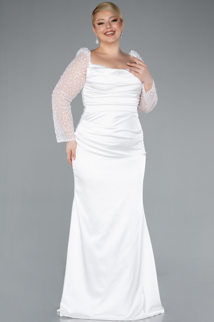 White Long Satin Formal Plus Size Dress ABU4670