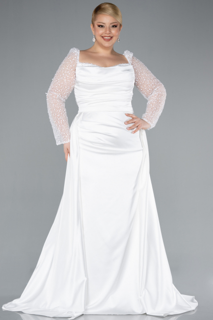 White Long Satin Formal Plus Size Dress ABU4670