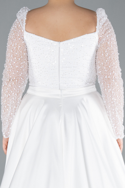White Long Satin Formal Plus Size Dress ABU4670