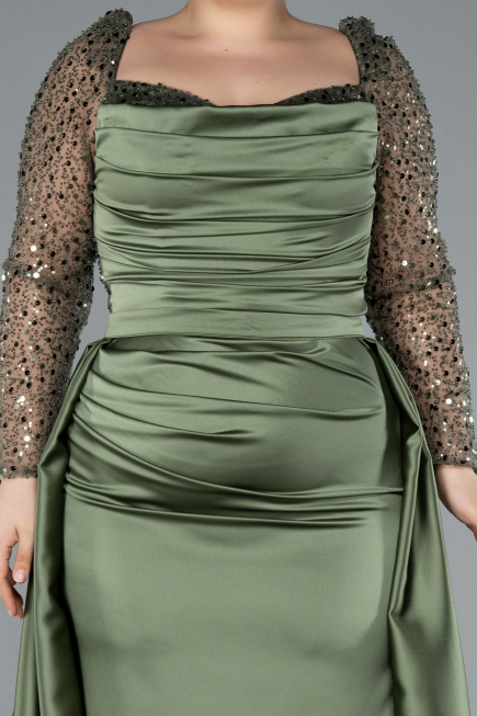 Long Olive Drab Satin Formal Plus Size Dress ABU4670