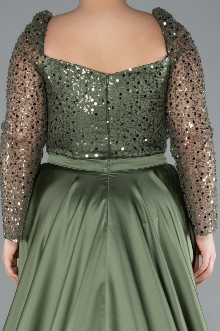 Long Olive Drab Satin Formal Plus Size Dress ABU4670