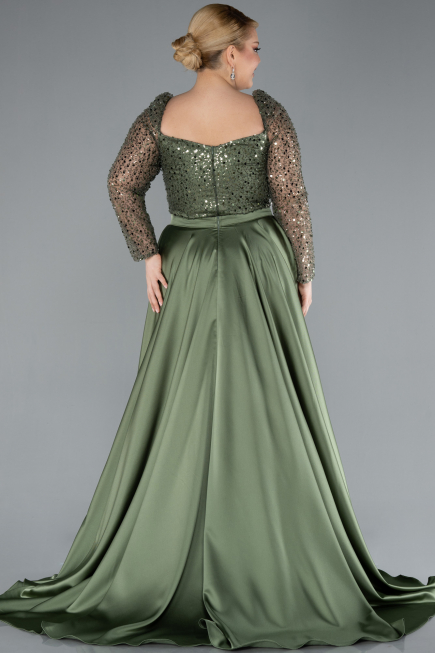 Long Olive Drab Satin Formal Plus Size Dress ABU4670