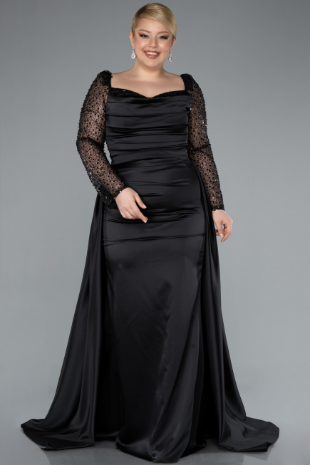 Black Long Satin Formal Plus Size Dress ABU4670
