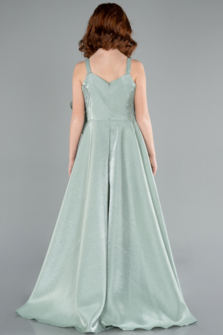 Long Mint Satin Girl Dress ABU4831