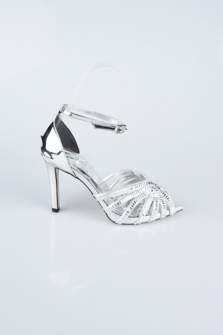 Silver Plaster Fabric Evening Shoe AB1132