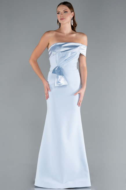 Light Blue Satin One Shoulder Long Mermaid Evening Gown ABU4832
