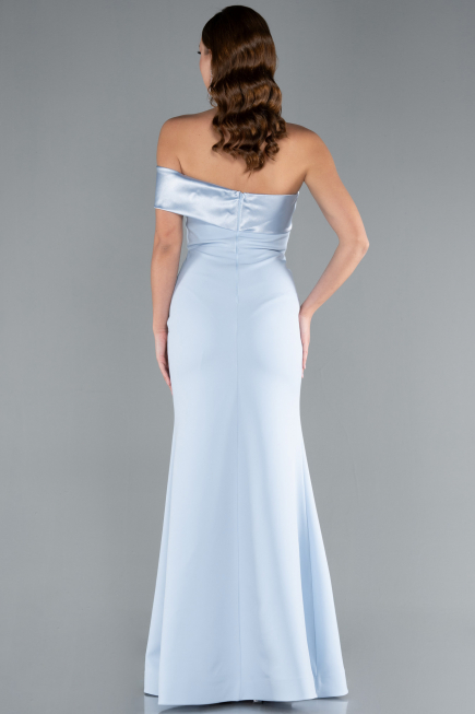 Light Blue Satin One Shoulder Long Mermaid Evening Gown ABU4832