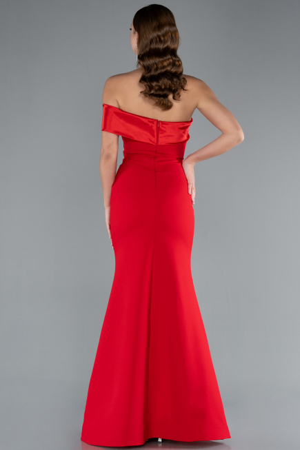 Red Satin One Shoulder Long Mermaid Evening Gown ABU4832