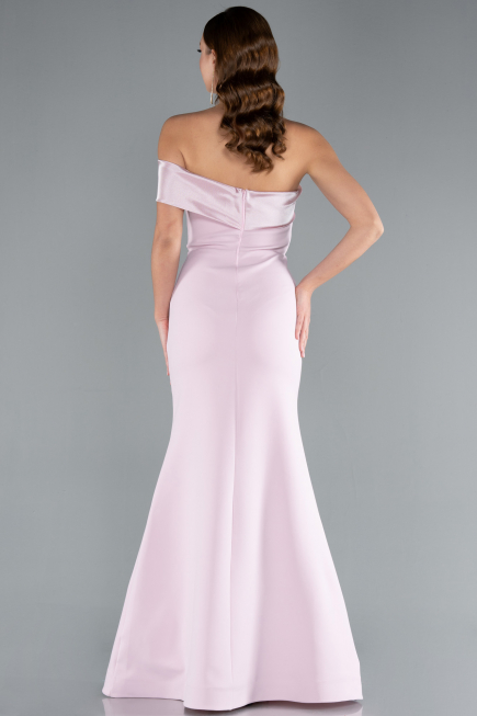 Powder Color Satin One Shoulder Long Mermaid Evening Gown ABU4832