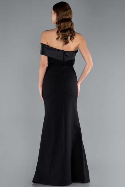 Black Satin One Shoulder Long Mermaid Evening Gown ABU4832