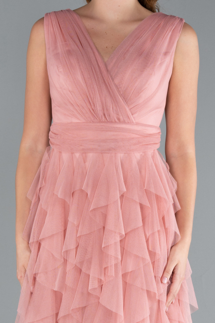 Onion Skin V Neck Layered Tulle Long Prom Dress ABU4723