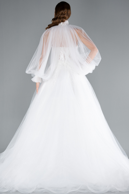White Sheer Bolero Sparkly Ball Gown Wedding Dress ABU4836