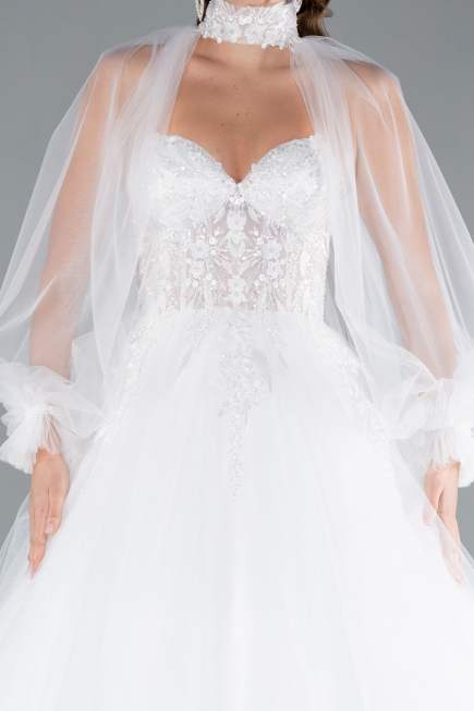 White Sheer Bolero Sparkly Ball Gown Wedding Dress ABU4836