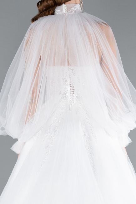 White Sheer Bolero Sparkly Ball Gown Wedding Dress ABU4836