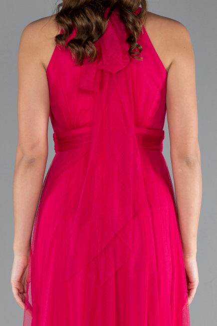 Fuchsia Halter Neck Long Graduation Prom Dress ABU3252