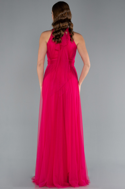Fuchsia Halter Neck Long Graduation Prom Dress ABU3252