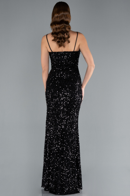 Black Strapless Underwire Slit Long Sequin Evening Gown ABU4842