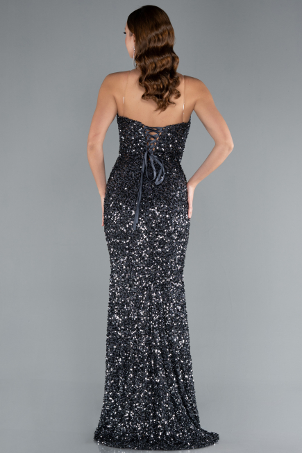 Anthracite Strapless Long Scaly Mermaid Evening Gown ABU4816