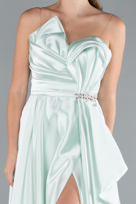 Mint Strapless Slit Long Satin Prom Gown ABU4522