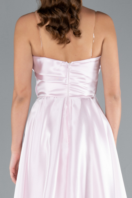 Powder Color Strapless Slit Long Satin Prom Gown ABU4522