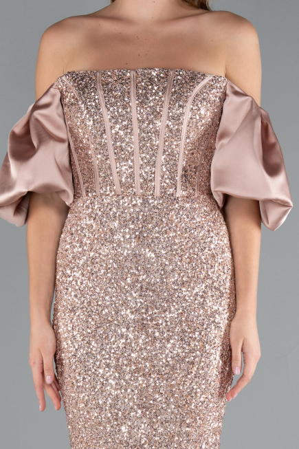 Gold Strapless Sleeve Accessories Long Scaly Evening Gown ABU4308