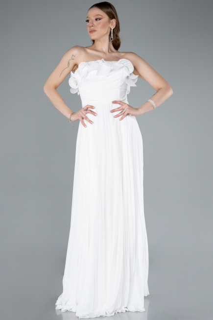 White Strapless Long Chiffon Prom Gown ABU4866