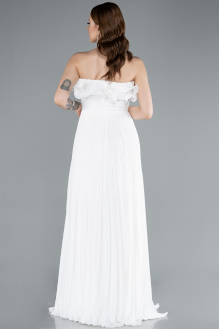 White Strapless Long Chiffon Prom Gown ABU4866