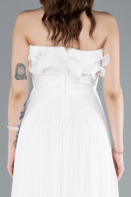 White Strapless Long Chiffon Prom Gown ABU4866