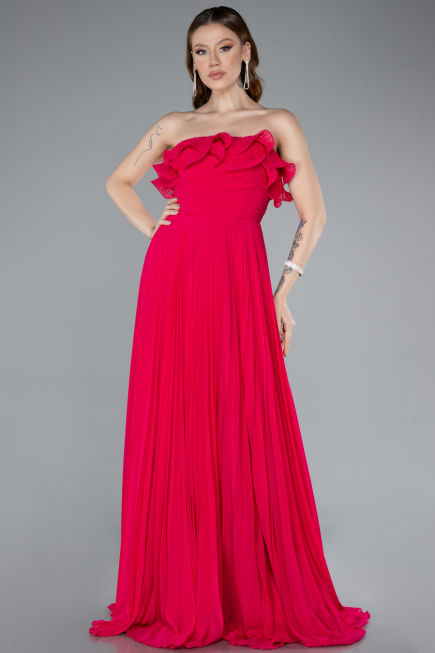 Fuchsia Strapless Long Chiffon Prom Gown ABU4866