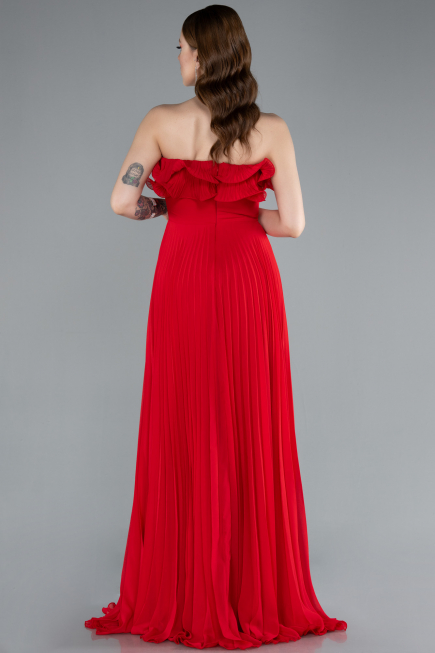 Red Strapless Long Chiffon Prom Gown ABU4866