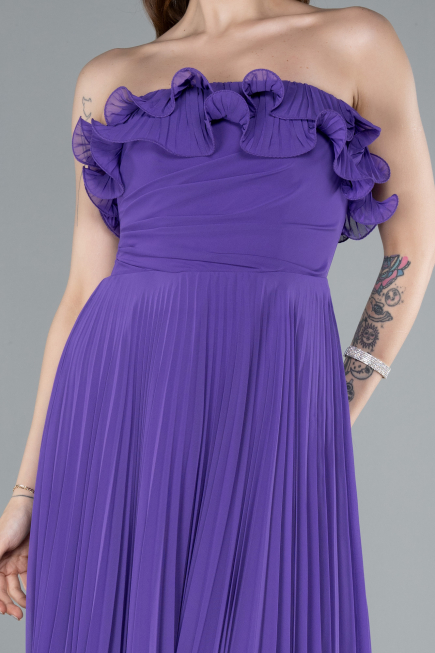 Purple Strapless Long Chiffon Prom Gown ABU4866